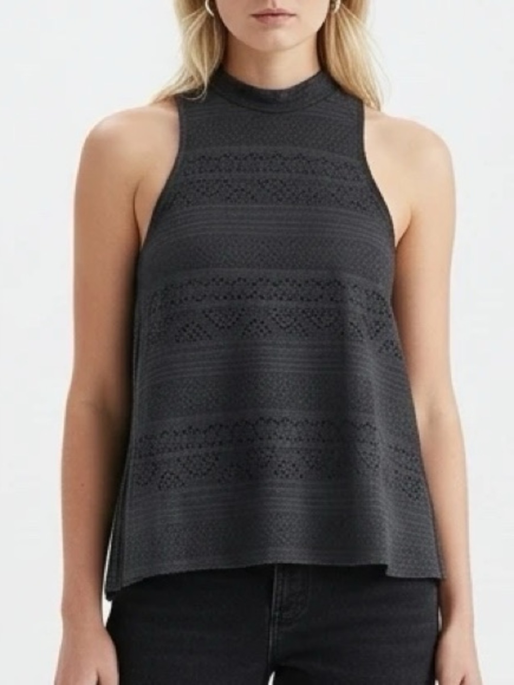 Hollister Dark Grey Lace Mock Neck Tank Top